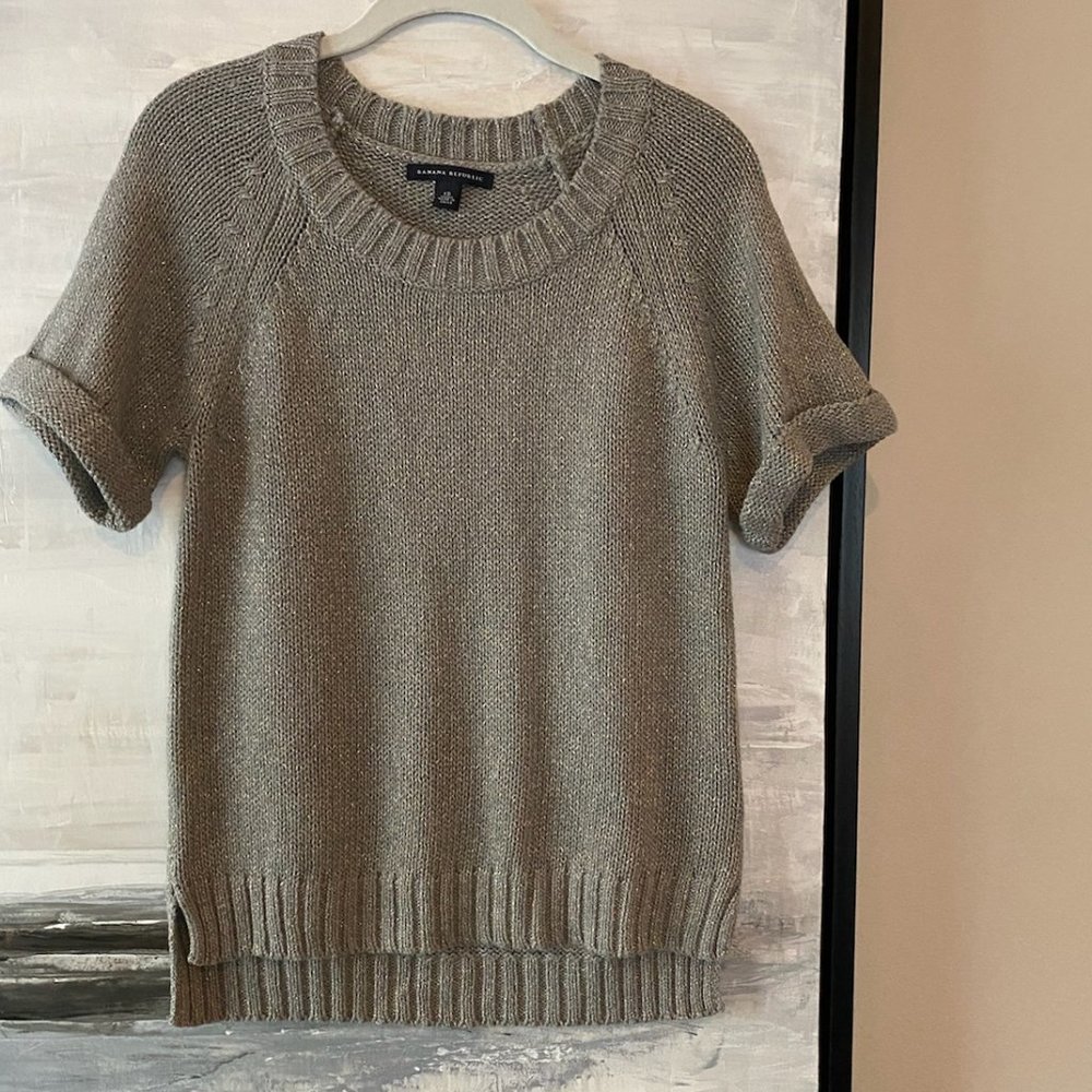 Banana Republic Gray / Grey Metallic Short Sleeved Sweater XS